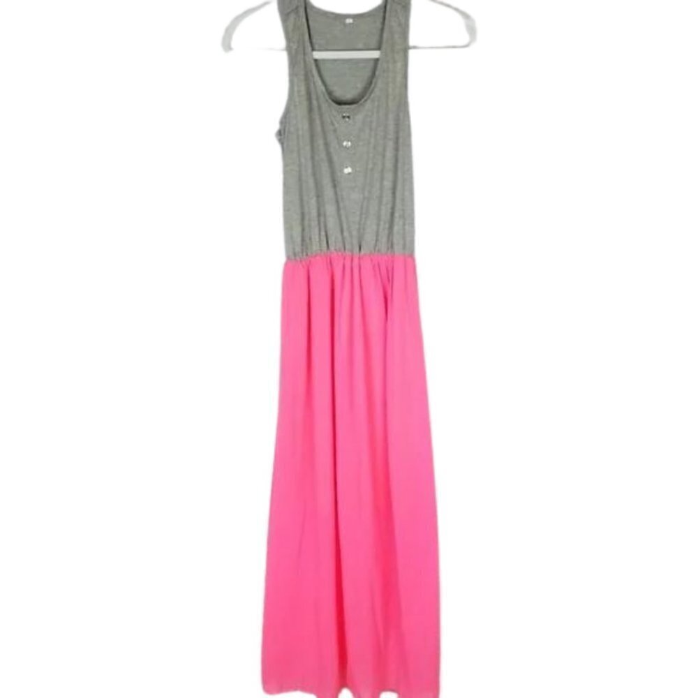 NWT Pink Gray Colorblock Racerback Maxi Dress Size M